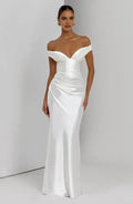 Striking Sheath Off Shoulder Beaded Trim Lace Up Back Floor Length For Women Prom Dress