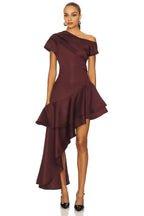 Striking Sheath One Shoulder Short Sleeve Zipper Back High Low Evening Dress