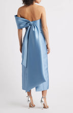 Striking Sheath Sleeveless Strapless Bow Back Midi Length Evening Dress