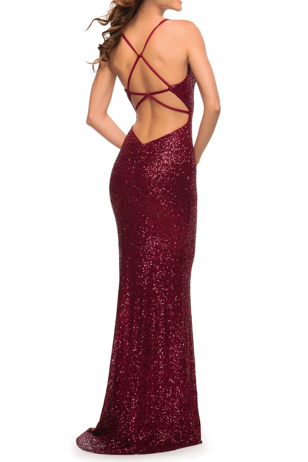 Striking Sheath V Neck Sleeveless Strappy Back Floor Length Evening Dress