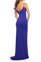 Striking Sheath V Neck Spaghetti Strap Open Back Floor Length Evening Dress