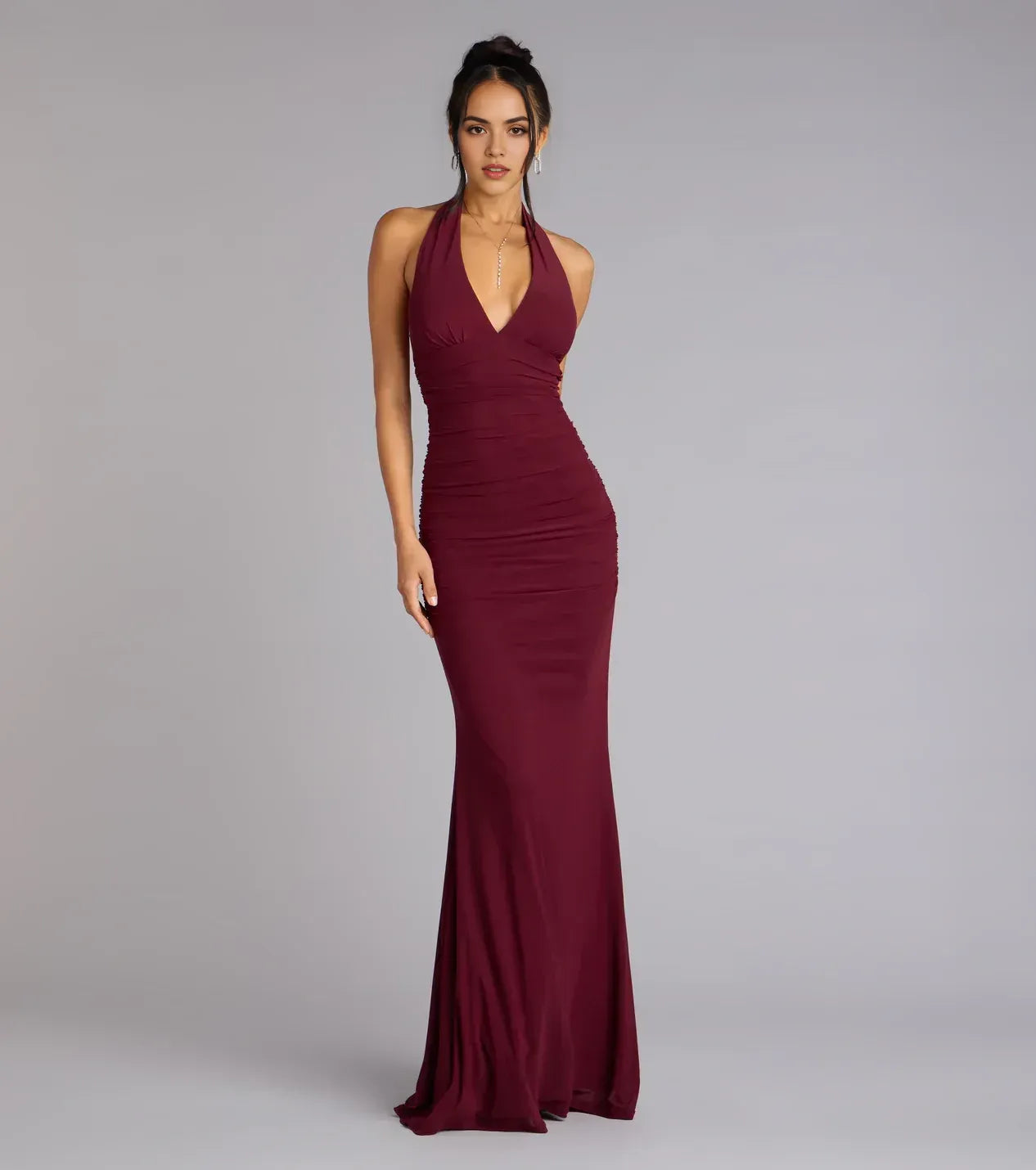 Striking Trumpet Halter Neck Sleeveless Lace Up Back Floor Length Prom Dress