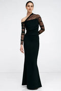 Striking Trumpet One Shoulder Sheer Long Sleeve Cut Out Back Floor Length For Ladies Prom Dress