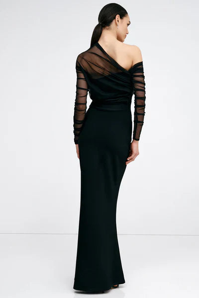 Striking Trumpet One Shoulder Sheer Long Sleeve Cut Out Back Floor Length For Ladies Prom Dress