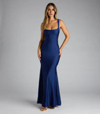 Striking Trumpet Square Neck Sleeveless Lace Up Back Floor Length Prom Dress