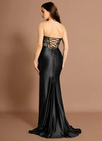 Striking Trumpet Strapless Sleeveless Lace Up Back Train Floor Length For Ladies Prom Dress