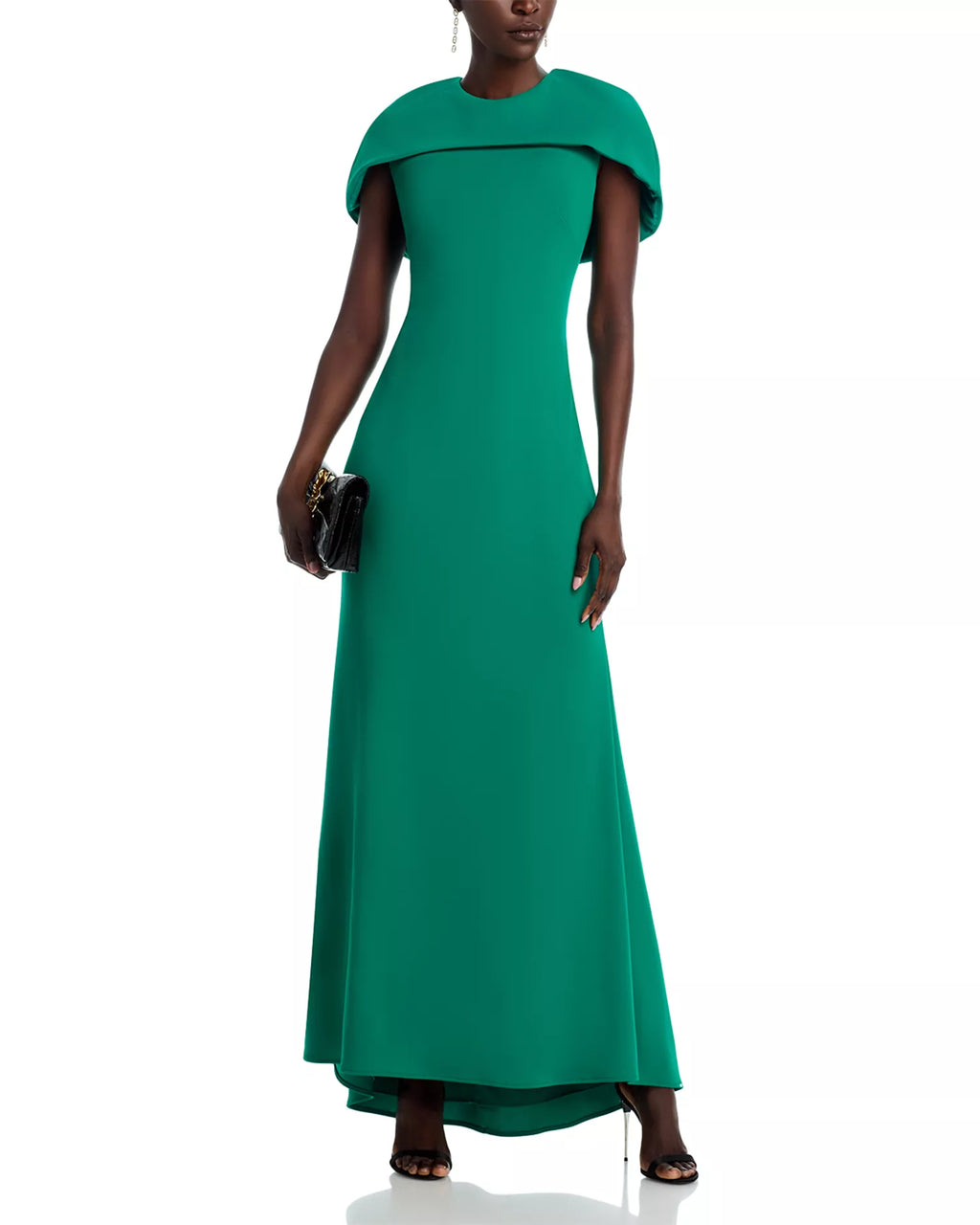 Structured A Line Crew Neck Cape Sleeve Zipper Back High Low Length For Ladies Prom Dress