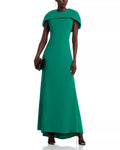 Structured A Line Crew Neck Cape Sleeve Zipper Back High Low Length For Ladies Prom Dress