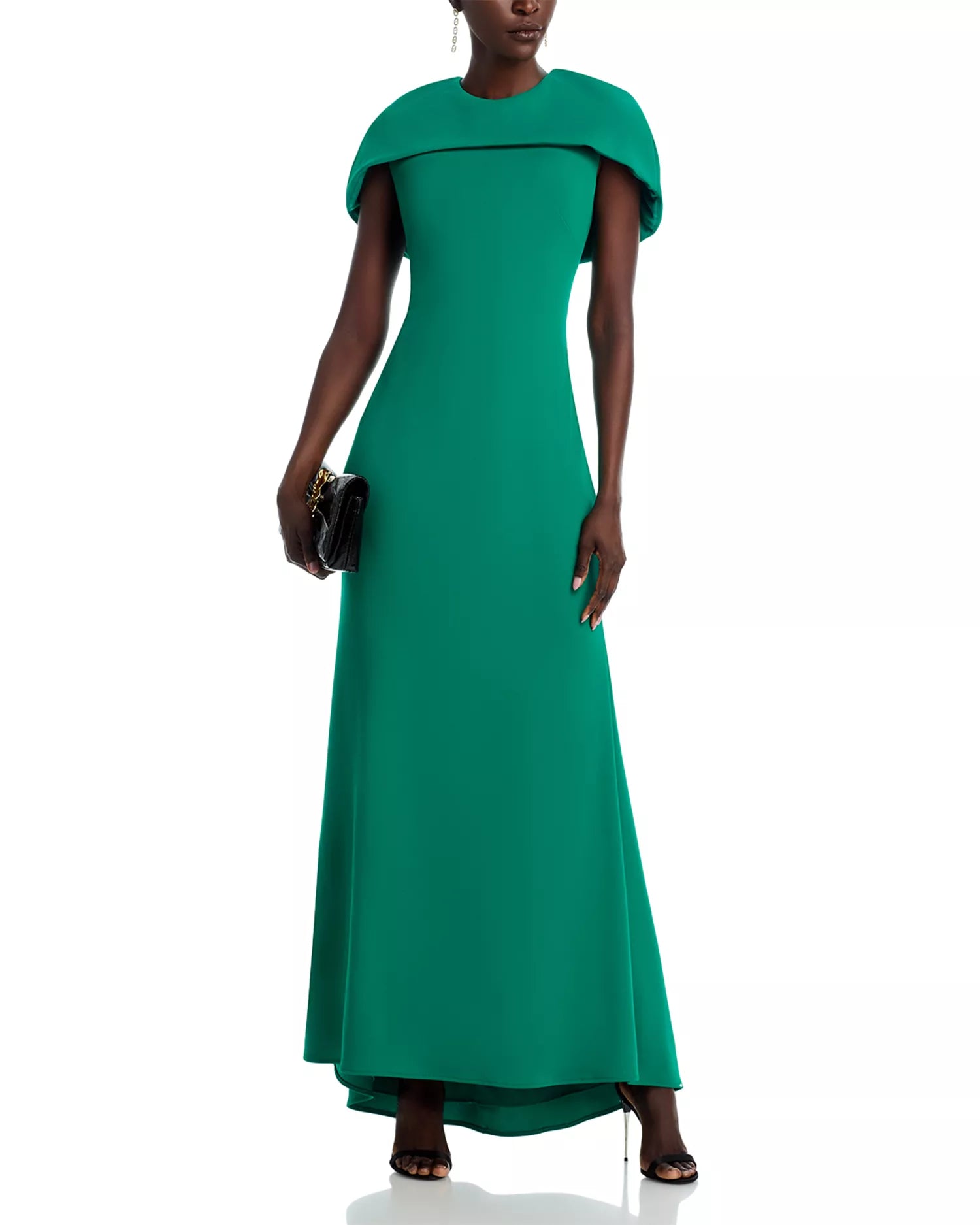 Structured A Line Crew Neck Cape Sleeve Zipper Back High Low Length For Ladies Prom Dress