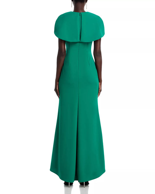 Structured A Line Crew Neck Cape Sleeve Zipper Back High Low Length For Ladies Prom Dress