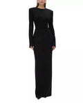 Structured Crew Neck Long Sleeve Square Back Slit Hem Floor Length For Adults Prom Dress