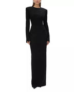 Structured Crew Neck Long Sleeve Square Back Slit Hem Floor Length For Adults Prom Dress