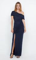 Structured Sheath One Shoulder Short Sleeve Open Back Floor Length For Women Prom Dress