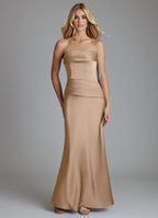 Structured Satin Bridesmaid Dress with Strapless Neck, Ruched Waist and Mermaid Silhouette