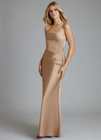 Structured Satin Bridesmaid Dress with Strapless Neck, Ruched Waist and Mermaid Silhouette