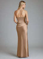 Structured Satin Bridesmaid Dress with Strapless Neck, Ruched Waist and Mermaid Silhouette