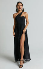 Stunning A Line One Shoulder Sleeveless Open Back Floor Length Plus Size Evening Dress