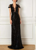 Black Mermaid Evening Gown with V-Neck and Slit Mother of the Bride Dress