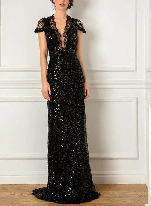 Black Mermaid Evening Gown with V-Neck and Slit Mother of the Bride Dress
