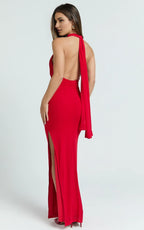 Stunning Bodycon Halter Sleeveless Open Back Maxi Plus Size Evening Dress
