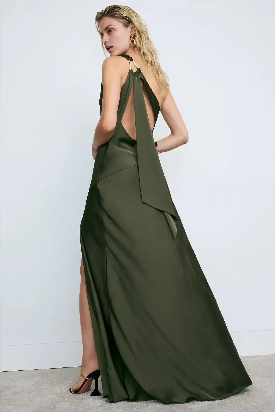 Stunning Mermaid Asymmetric Neck Sleeveless Tie Back Side Slit Plus Size Floor Length Prom Dress