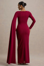 Stunning Mermaid Boat Neck Asymmetric Sleeve Bow Detail Floor Length Evening Dress
