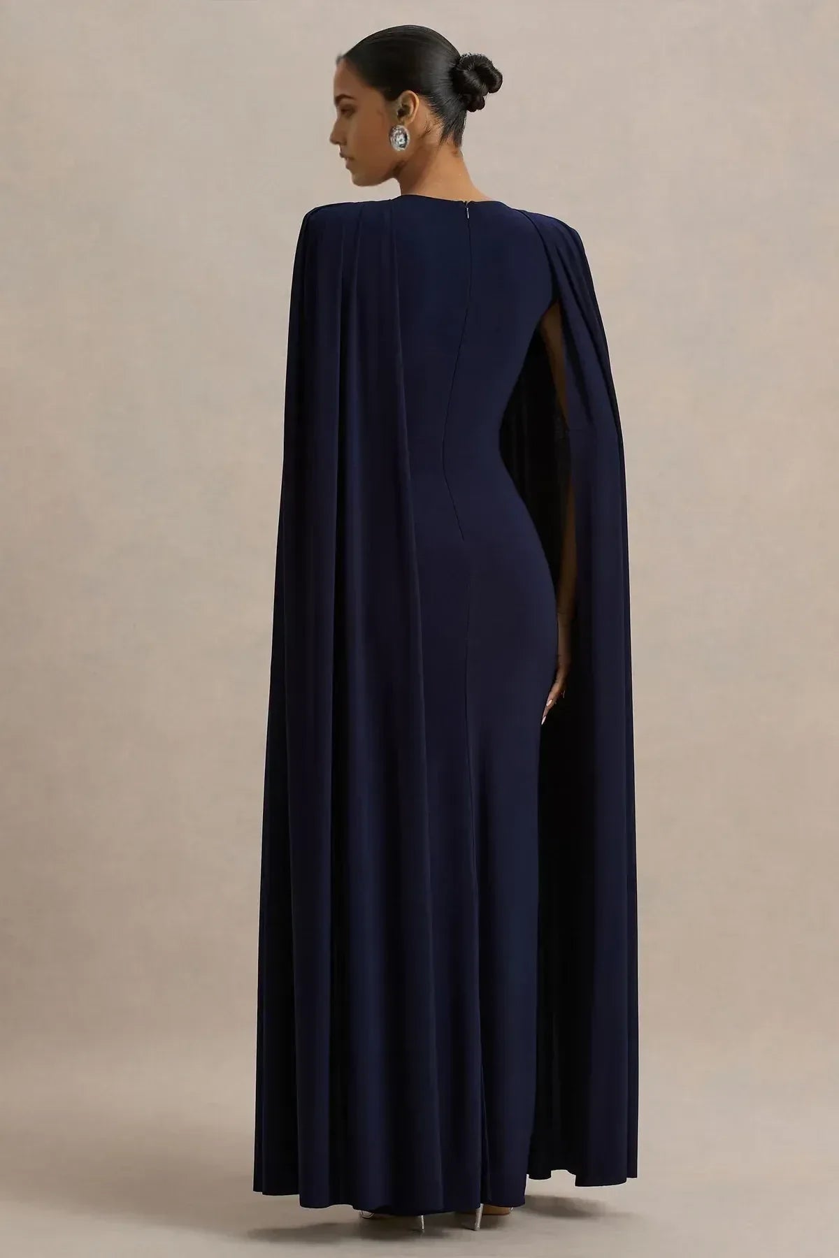 Stunning Mermaid Crew Neck Cape Sleeve Zipper Back Floor Length Evening Dress