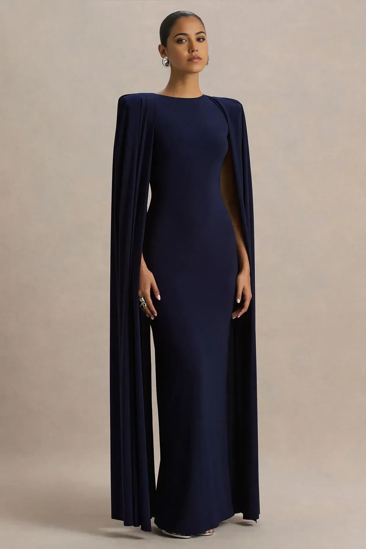 Stunning Mermaid Crew Neck Cape Sleeve Zipper Back Floor Length Evening Dress