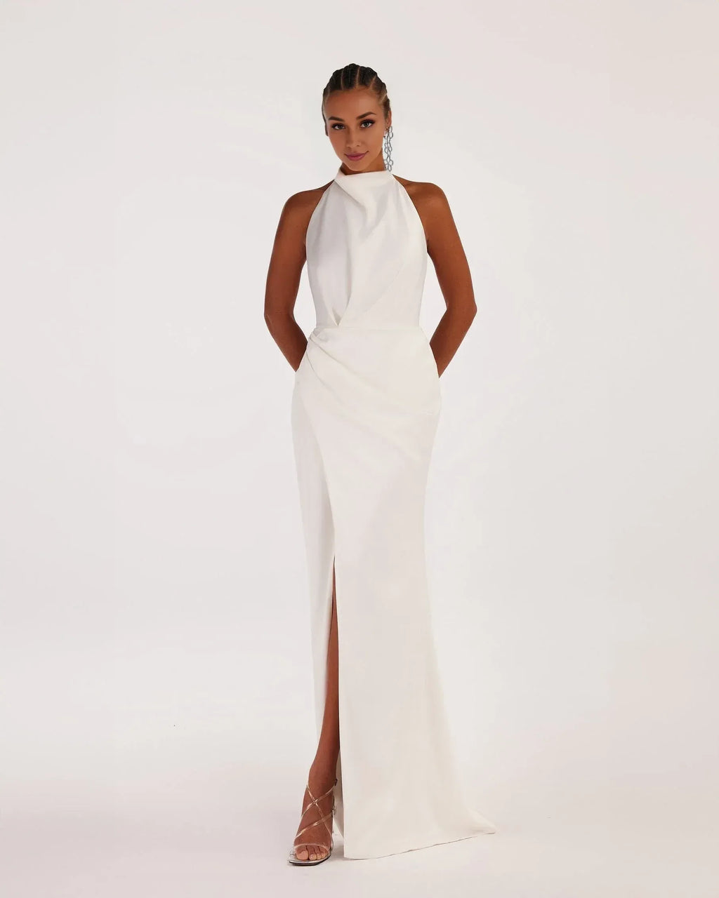 Stunning Mermaid Halter Neck Sleeveless Open Back Floor Length Evening Dress