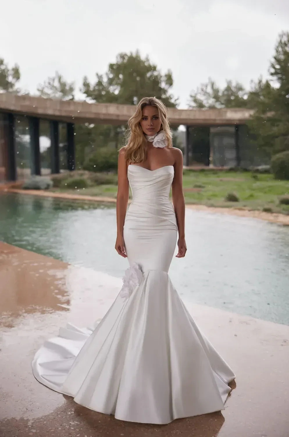 Stunning Mermaid High Neck Lace Long Sleeve Lace Up Back Train Length Wedding Dress