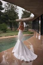 Stunning Mermaid High Neck Lace Long Sleeve Lace Up Back Train Length Wedding Dress