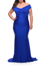 Stunning Mermaid Off Shoulder Cap Sleeve Ruched Back Floor Length Plus Size Evening Dress