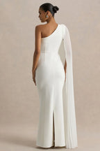 Stunning Mermaid One Shoulder Pleated Sleeve Zipper Back Floor Length Evening Dress