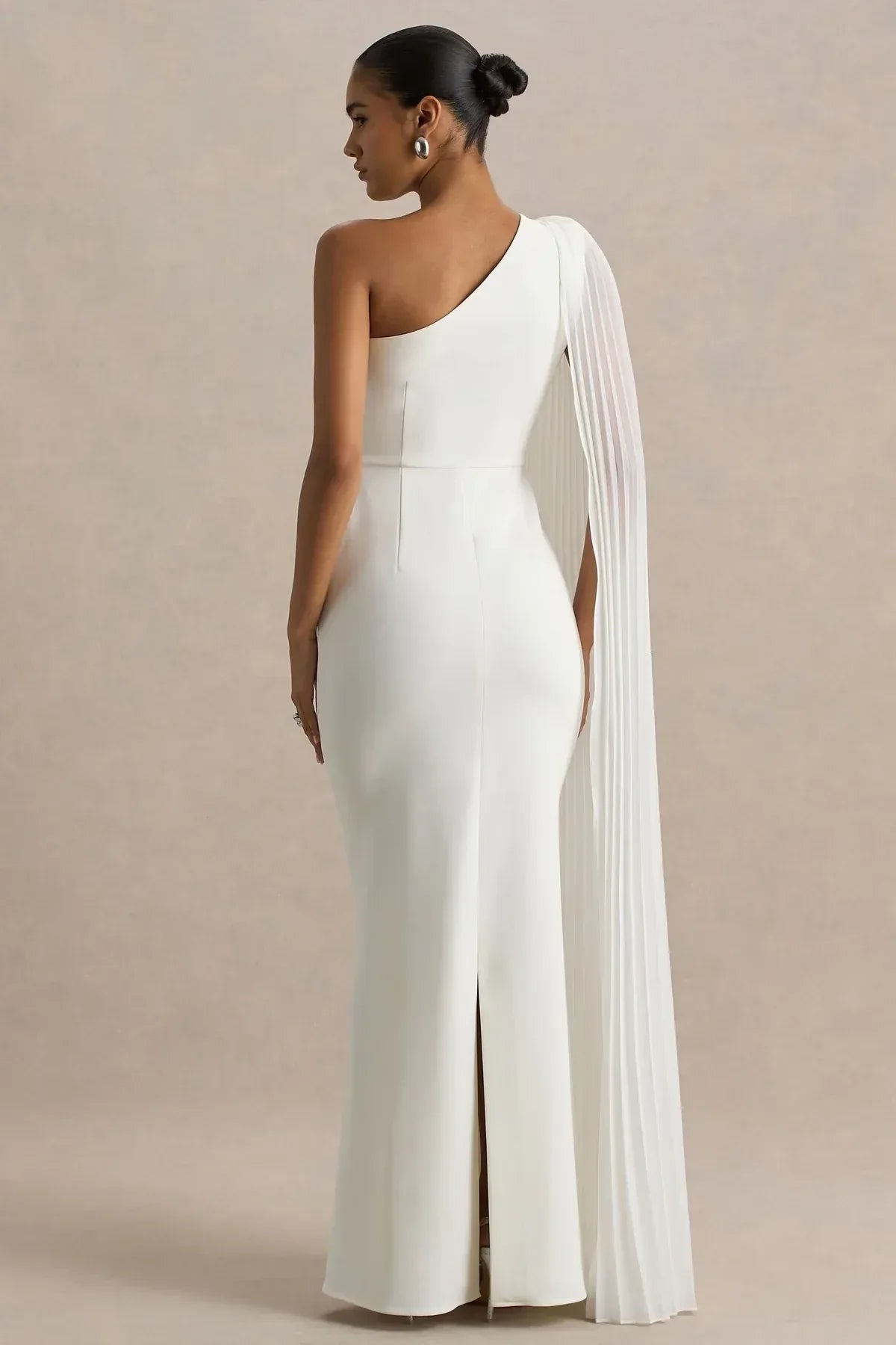 Stunning Mermaid One Shoulder Pleated Sleeve Zipper Back Floor Length Evening Dress