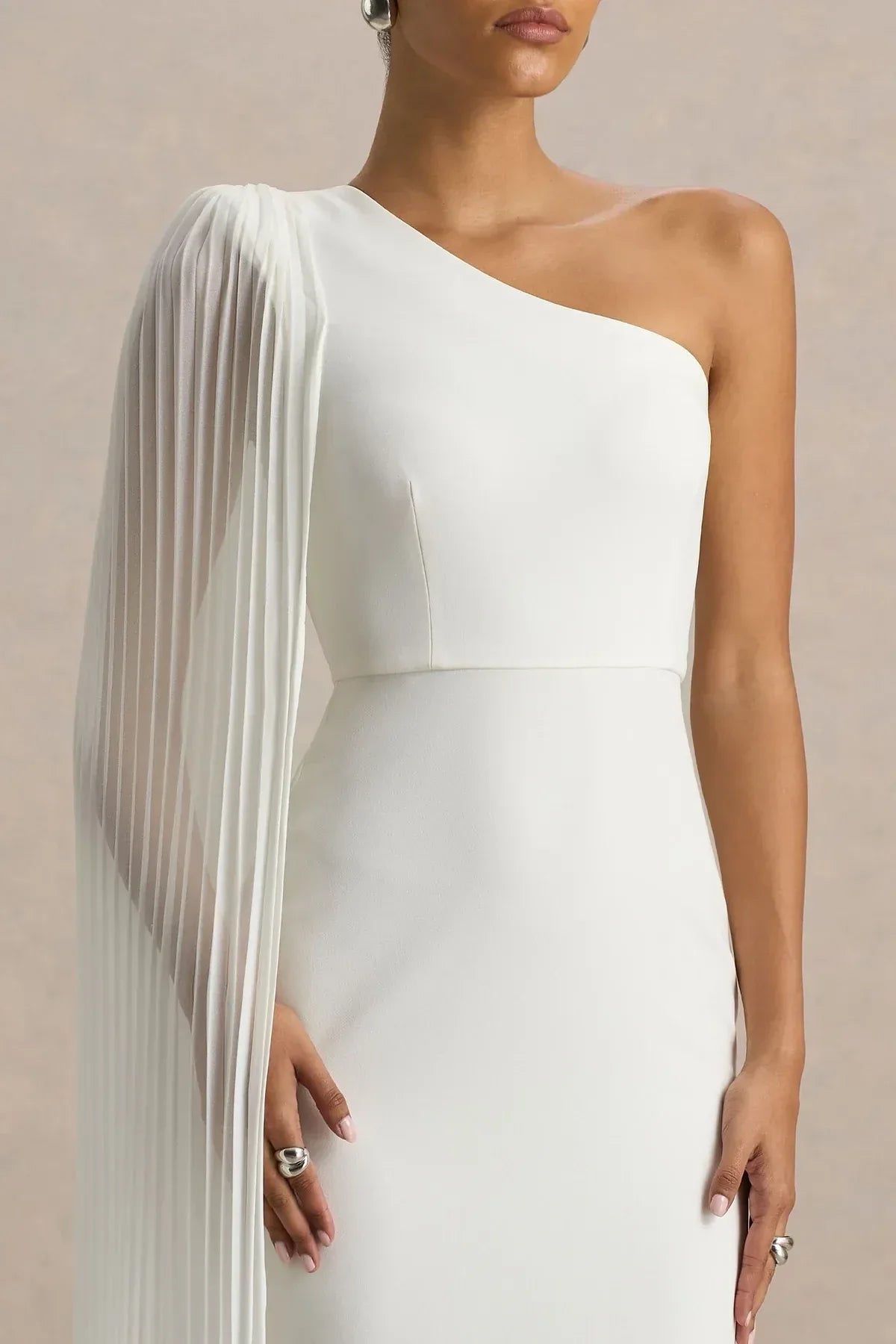 Stunning Mermaid One Shoulder Pleated Sleeve Zipper Back Floor Length Evening Dress