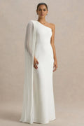 Stunning Mermaid One Shoulder Pleated Sleeve Zipper Back Floor Length Evening Dress