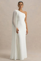 Stunning Mermaid One Shoulder Pleated Sleeve Zipper Back Floor Length Evening Dress