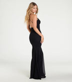 Stunning Mermaid Plunge Neck Spaghetti Strap Open Back Floor Length Prom Dress