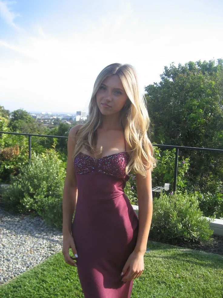 Mermaid Spaghetti Strap Lace-Up Back Beaded Bustier Floor-Length Evening Gown