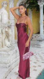Mermaid Spaghetti Strap Lace-Up Back Beaded Bustier Floor-Length Evening Gown