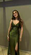 Mermaid Spaghetti Strap V-Neck Corset High Slit Floor-Length Prom Dress