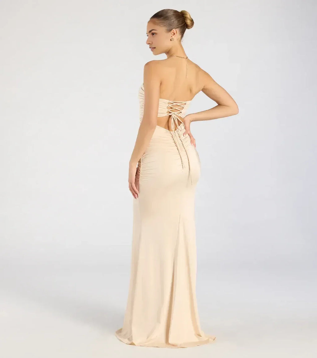 Stunning Mermaid Strapless Sleeveless Lace Up Back Floor Length Prom Dress