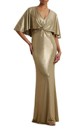 Stunning Mermaid V Neck Cape Sleeve Zipper Back Floor Length Evening Dress