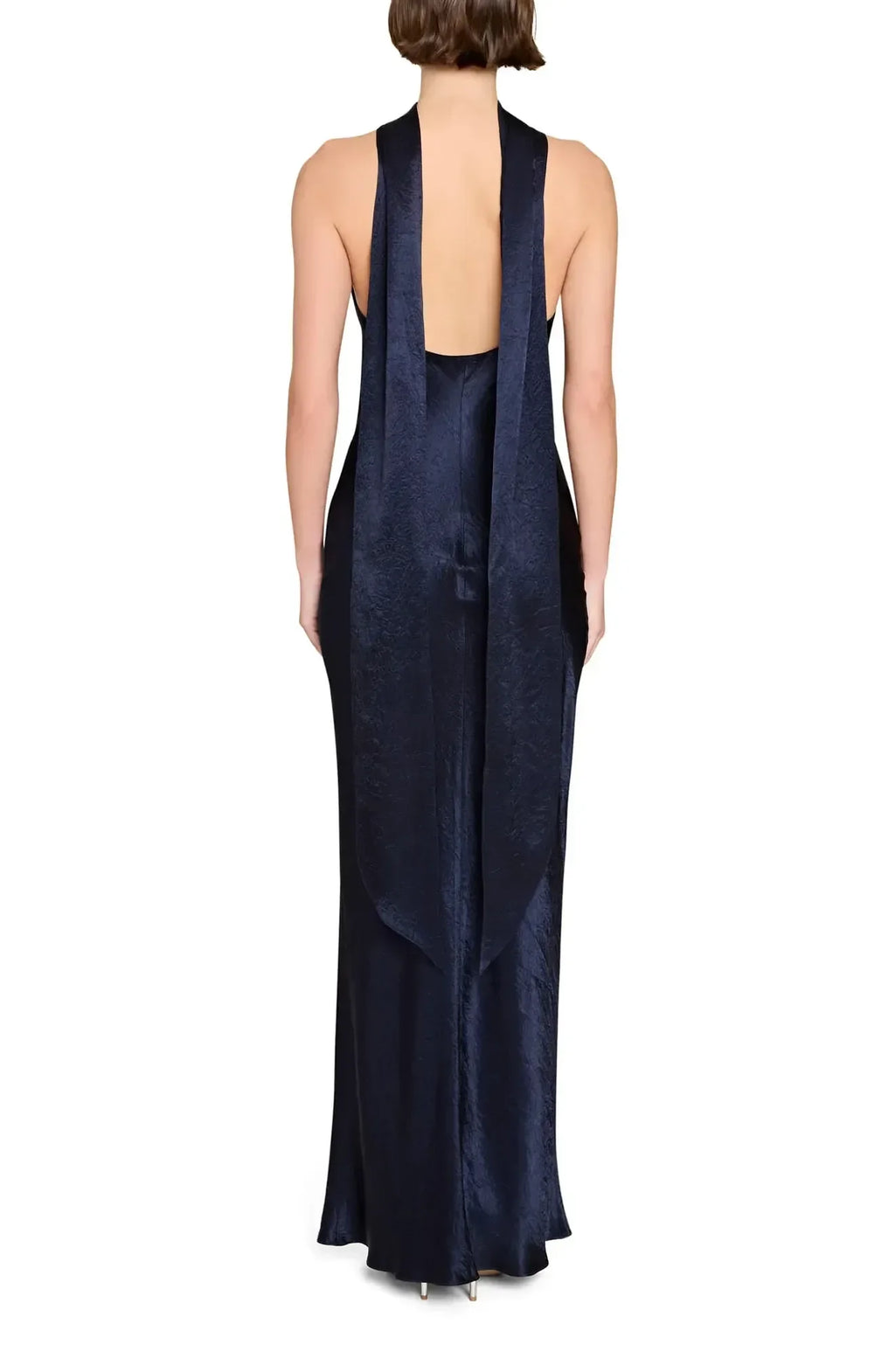Stunning Sheath Halter Neck Sleeveless Draped Back Floor Length Evening Dress