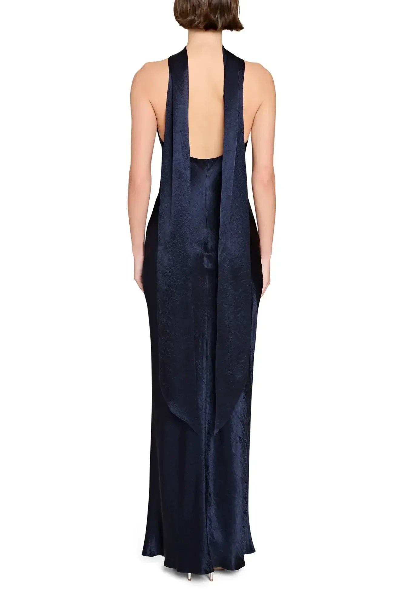 Stunning Sheath Halter Neck Sleeveless Draped Back Floor Length Evening Dress