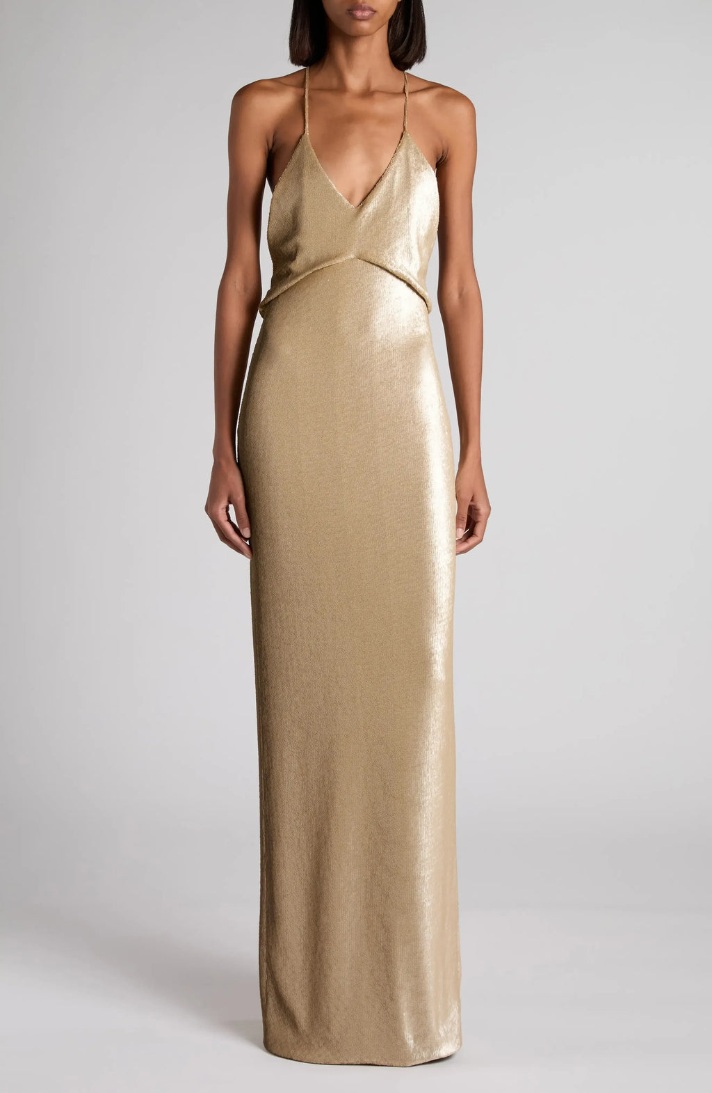 Stunning Sheath Plunging Neckline Sleeveless Open Back Floor Length Evening Dress