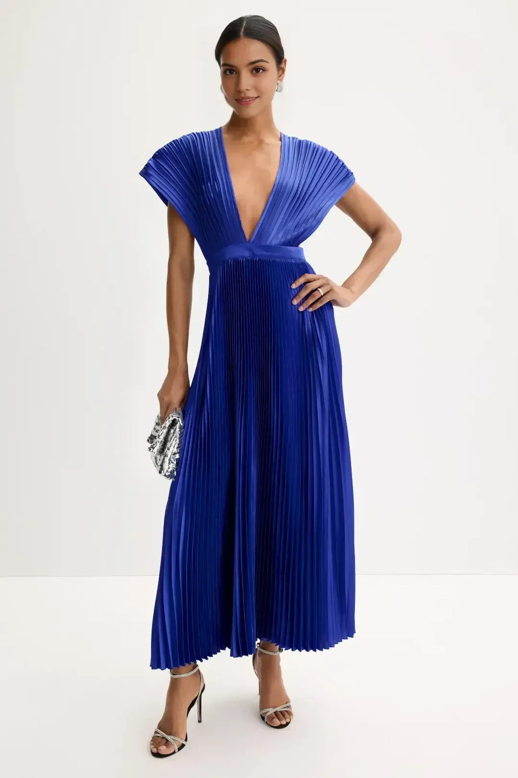 Stunning Sheath Plunging V Neck Cap Sleeve Open Back Floor Length Plus Size Prom Dress