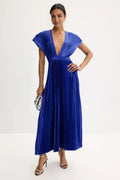 Stunning Sheath Plunging V Neck Cap Sleeve Open Back Floor Length Plus Size Prom Dress