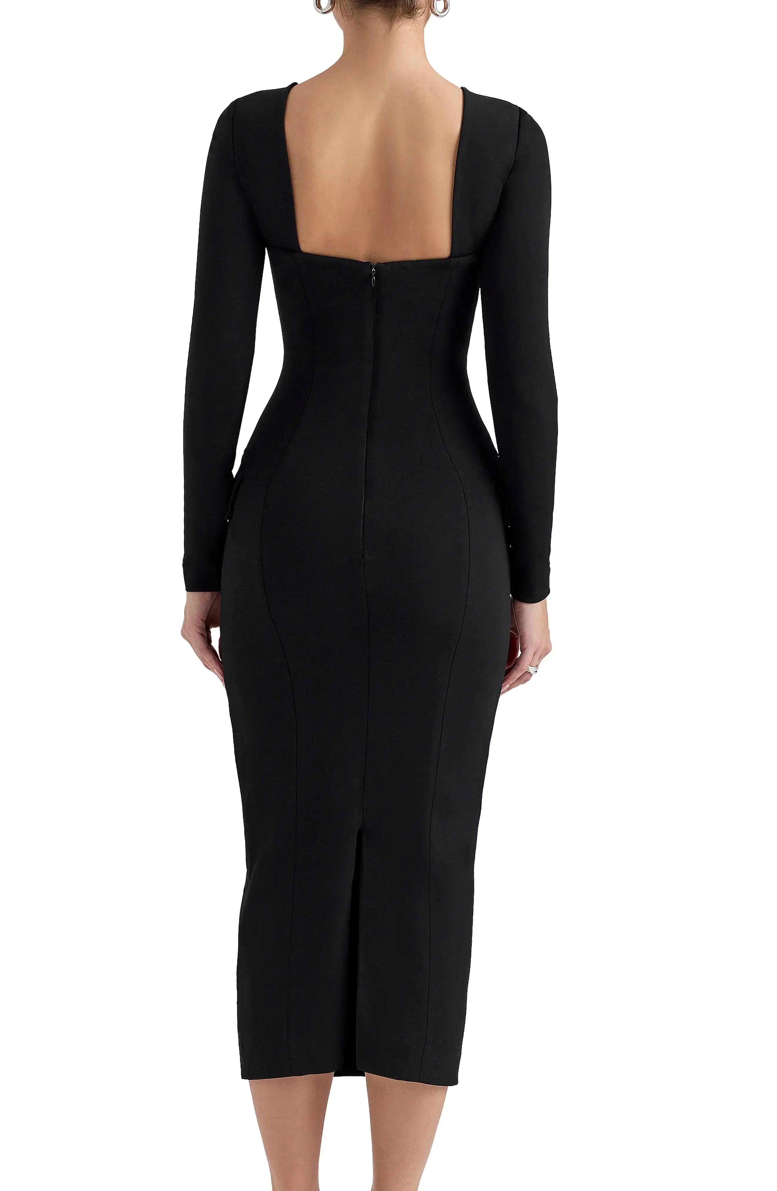 Stunning Sheath Sweetheart Neck Long Sleeve Open Back Midi Length Evening Dress