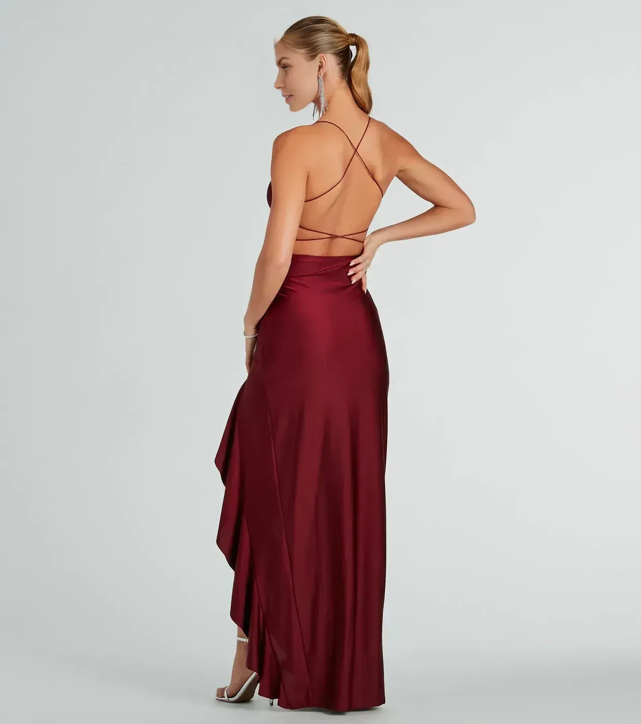 Stunning Sheath V Neck Spaghetti Strap Crisscross Back Floor Length Prom Dress